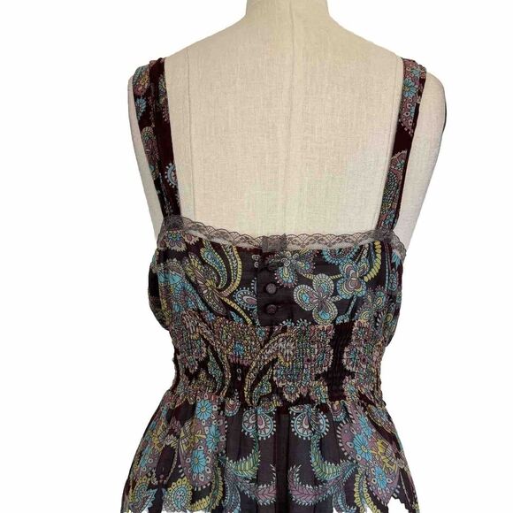 Free People Floral Empire Waist Silk Blend Paisley Boho Y2K Whimsy Dress Sz 10 - Picture 5 of 11